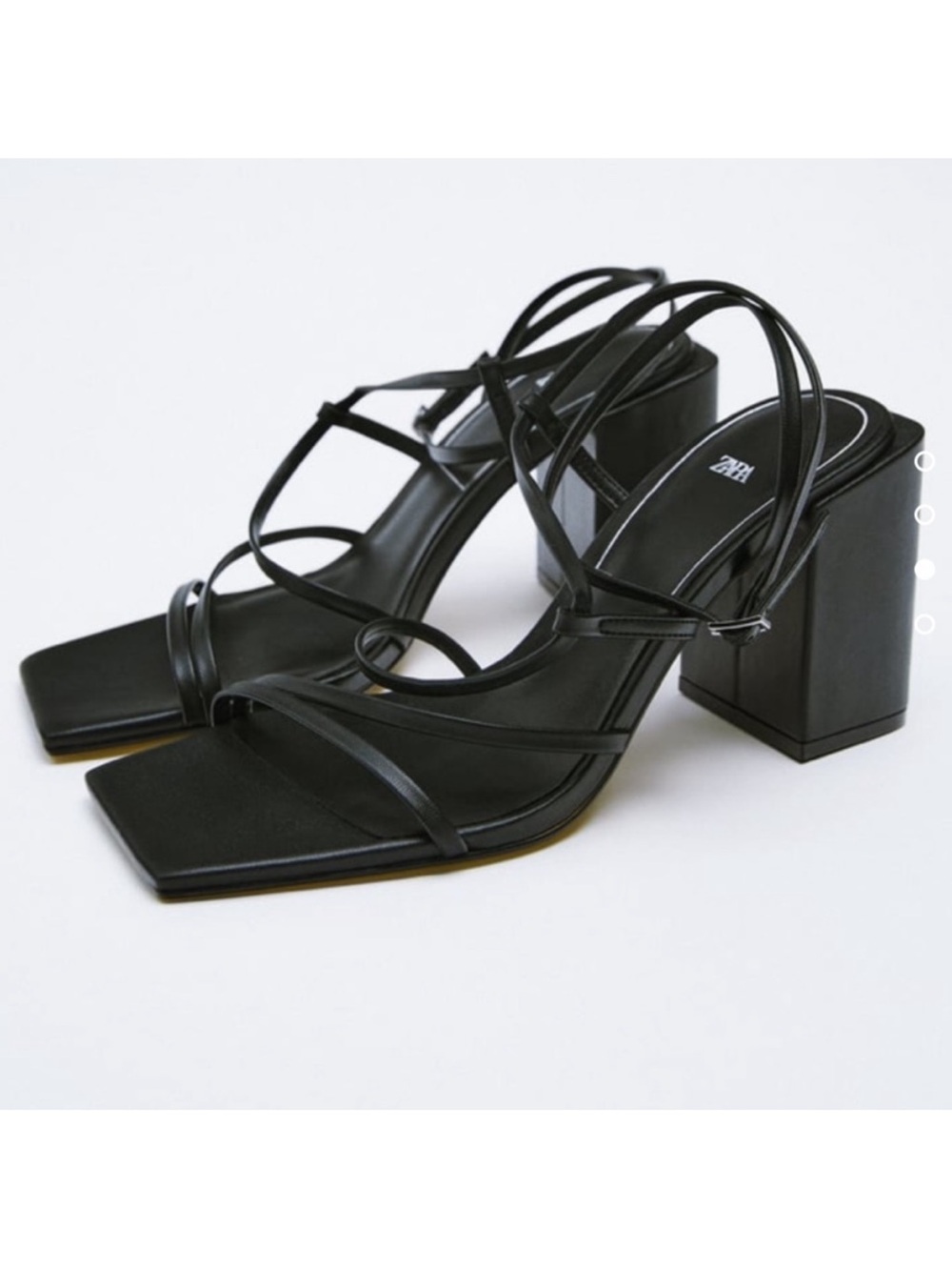 Zara Black Strappy Square-Toe Block Heels